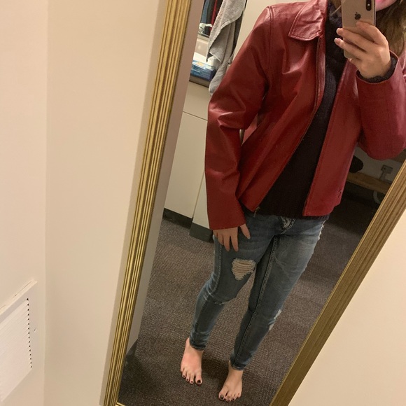 100% Authentic Red Leather Jacket - Picture 2 of 4